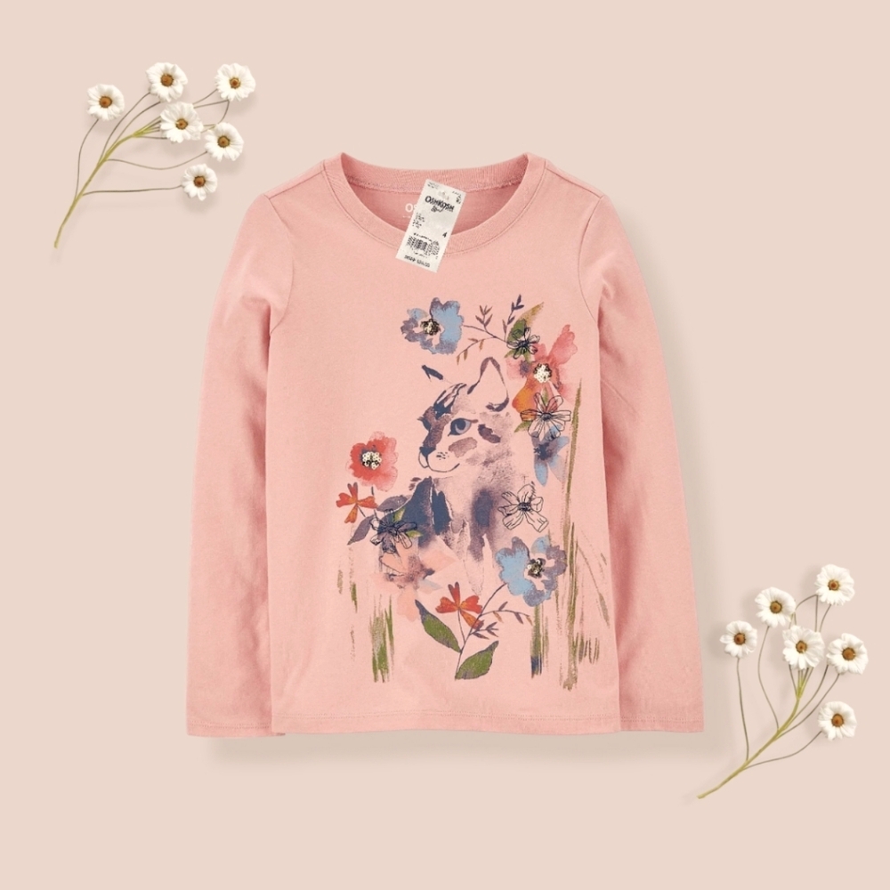 Oshkosh B'Gosh Girl's Pink Shirt with Leopard Floral Design